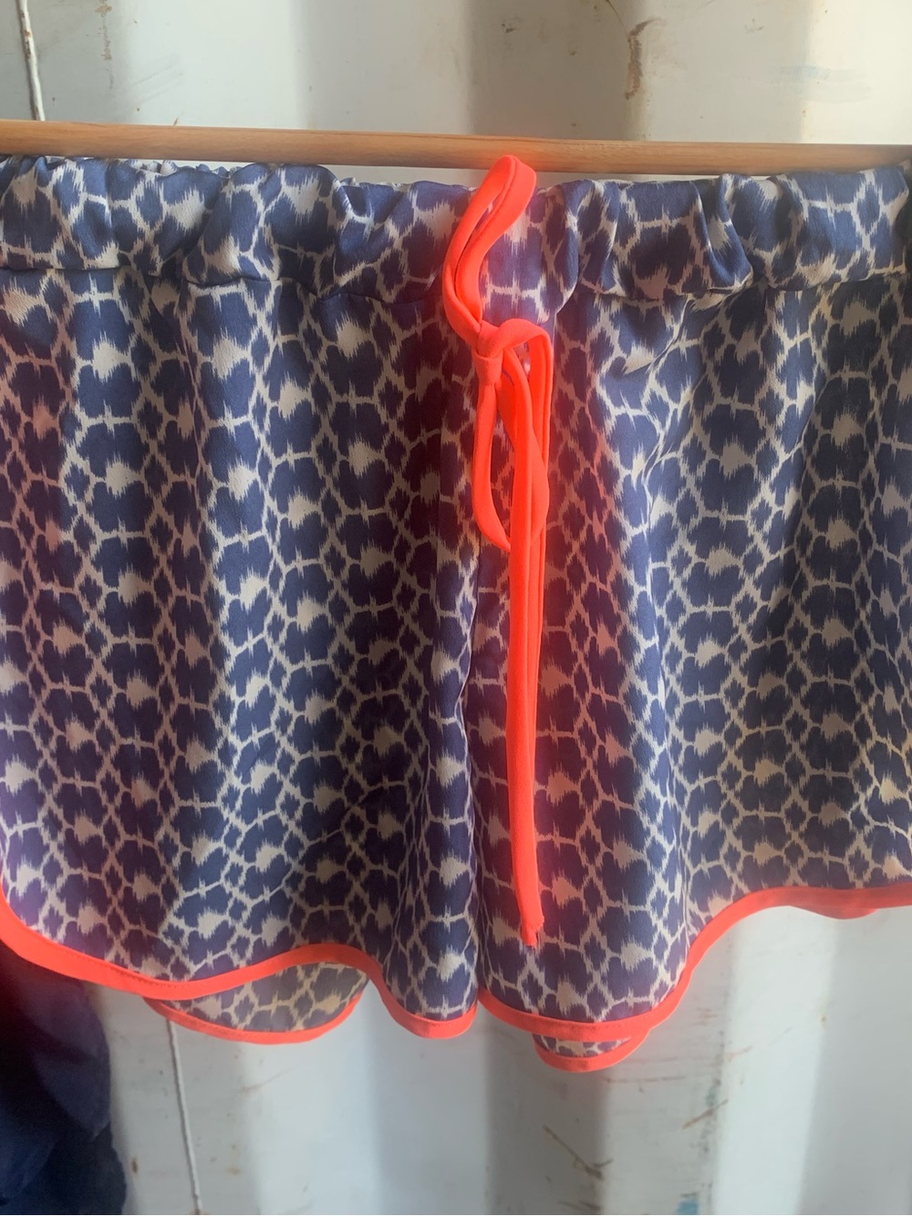 B Jewel Blue Patterned Women’s Shorts with Neon Orange Trim